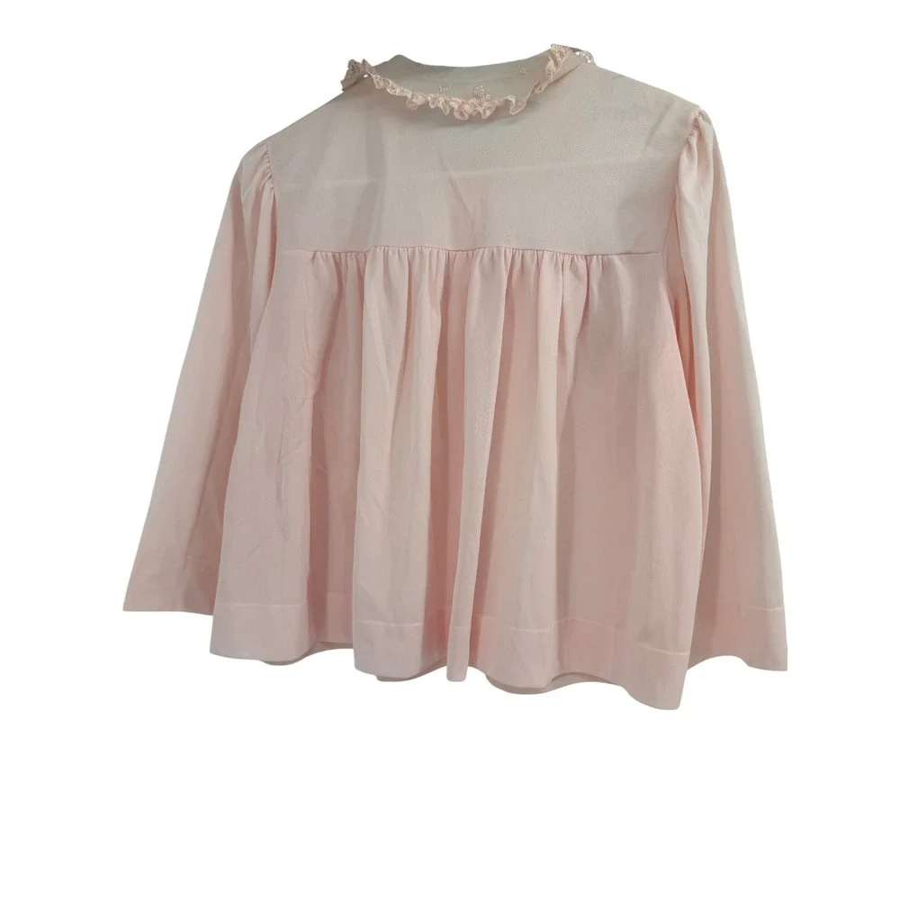 Vintage Sans Souci M Pink Bed Jacket‎ Lace Embroidered Peter Pan Collar Coquette